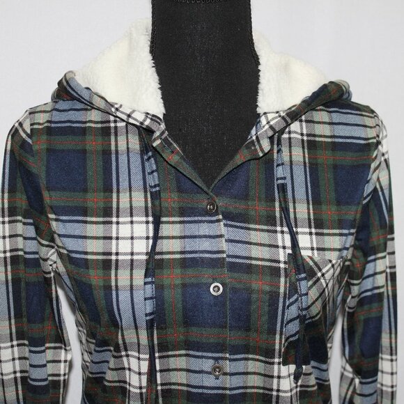 NWT Polly & Esther Juniors’ Plaid Faux Fur-Hoodie - Picture 4 of 14